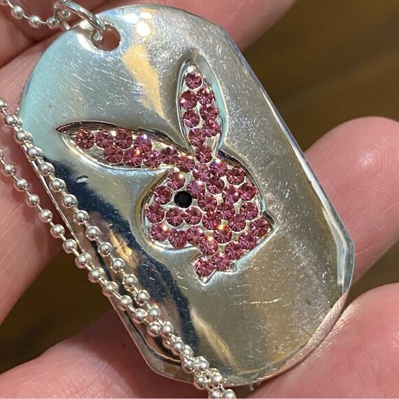 Playboy Bunny Pink Crystal Name Tag Fashion Necklace 2006-2007 Y2K - Picture 6 of 7